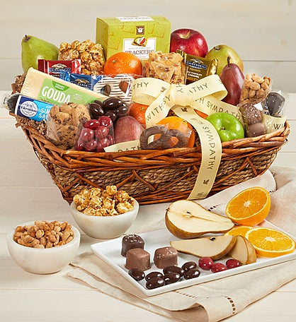 With Sympathy Fruit & Sweets Gift Basket Deluxe