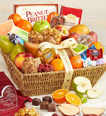 With Sympathy Fruit & Sweets Gift Basket Grande