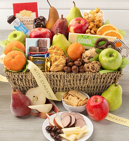 With Sympathy Fruit & Sweets Gift Basket