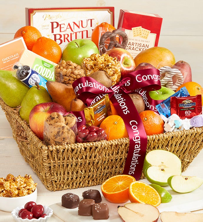 Congrats Fruit & Sweets Gift Basket Grande
