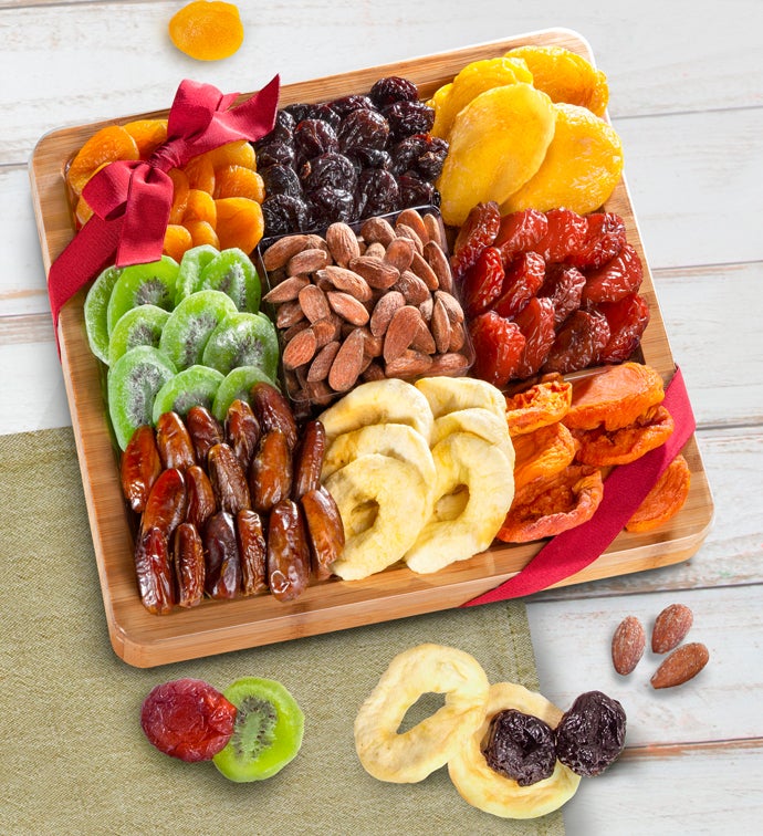 Natural Bamboo Handled Tray with Fruits & Nuts