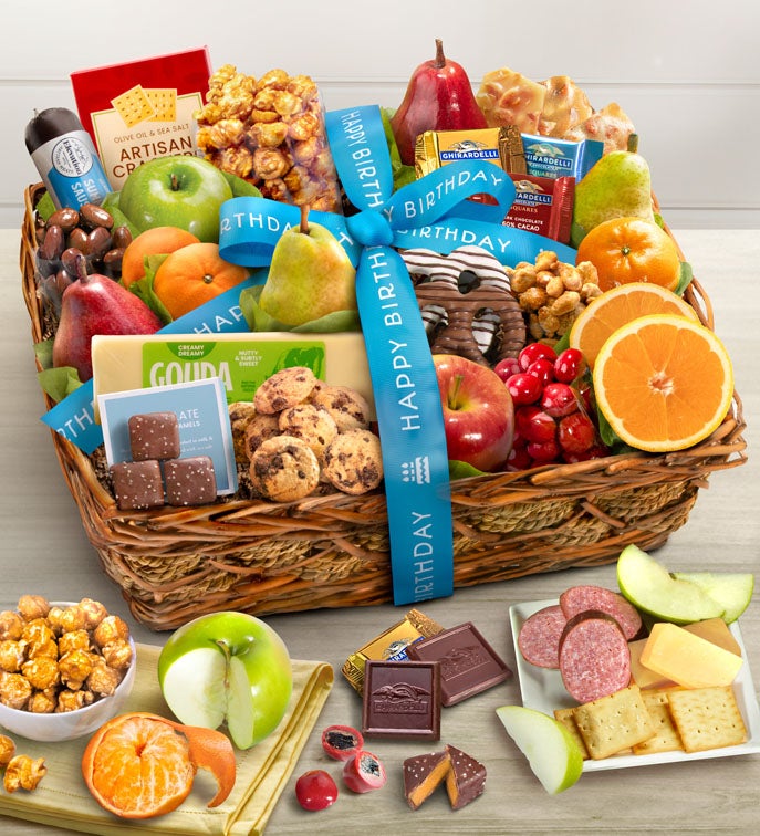 Happy Birthday Fruit &amp; Sweets Basket Deluxe