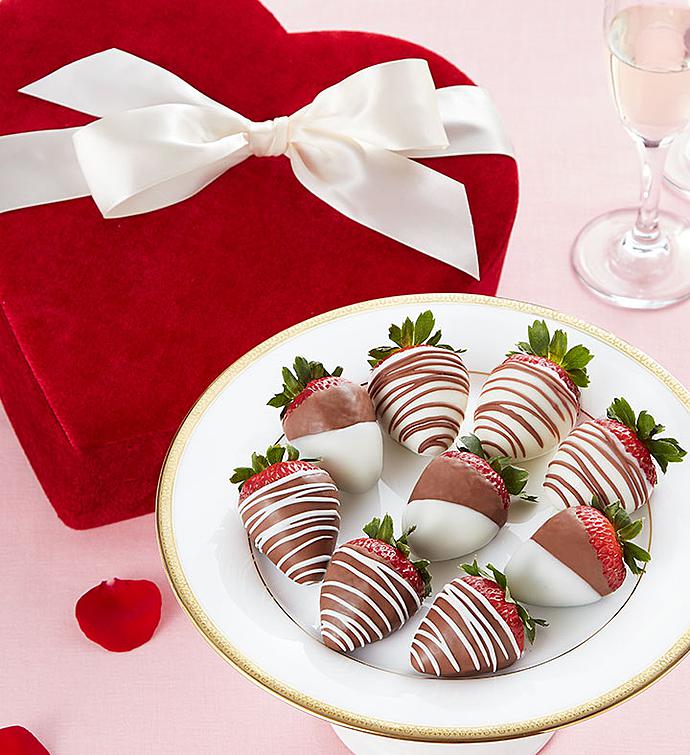 Chocolate Strawberries in Red Velvet Heart Box