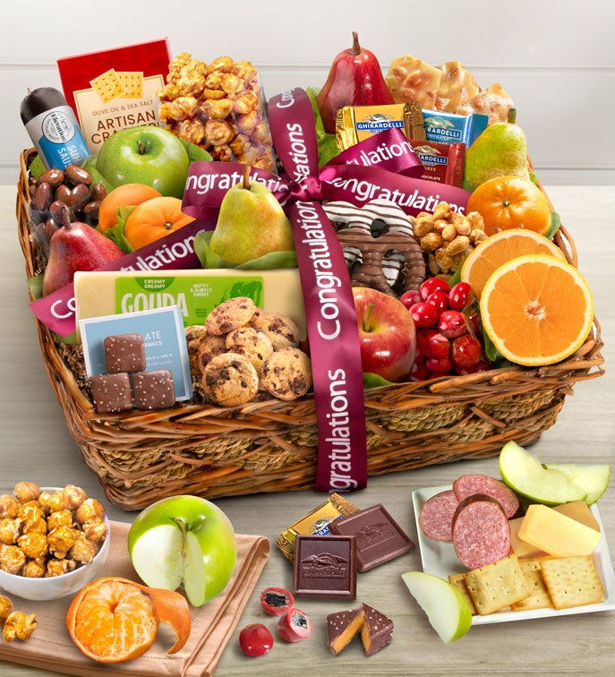 Congratulations Fruit & Sweets Gift Basket Deluxe