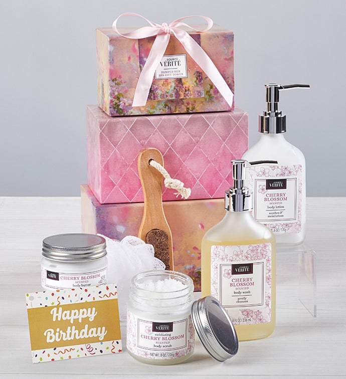 Happy Birthday Cherry Blossom Pamper Her Spa Tower