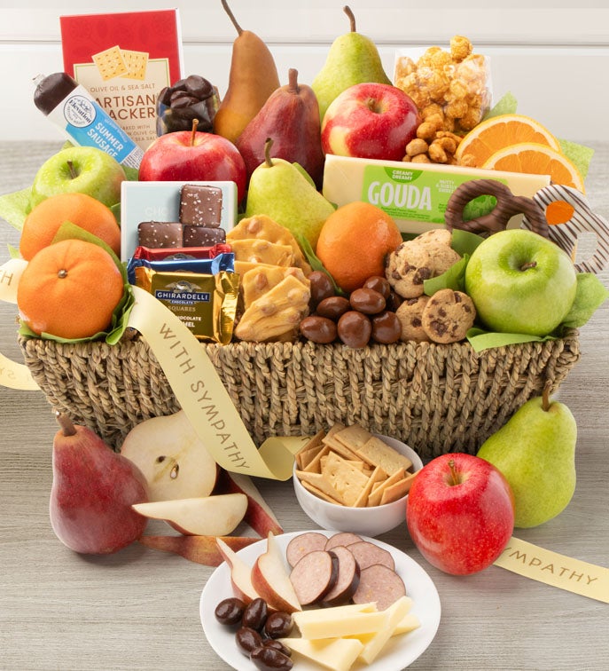 With Sympathy Fruit & Sweets Gift Basket