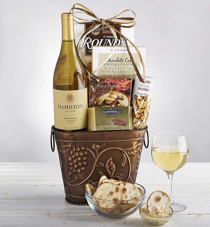 White Wine Gift Baskets with Chocolates