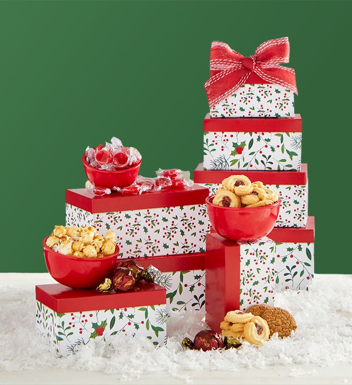 Holiday Evergreens Festive Sweets Gift Tower