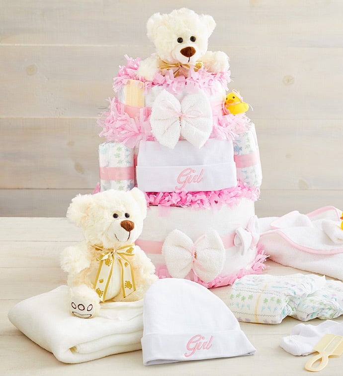 My First Teddy Bear New popular Baby Gift Basket - Pink, Baby Shower Gifts